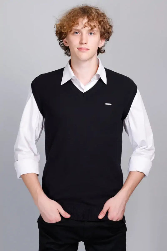 Navy V-Neck Sleeveless Sweater Vest Men