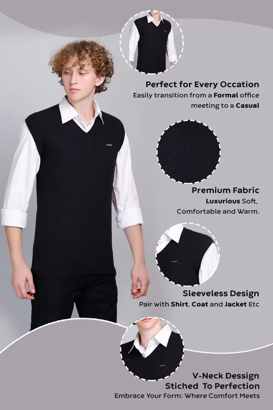Navy V-Neck Sleeveless Sweater Vest Men