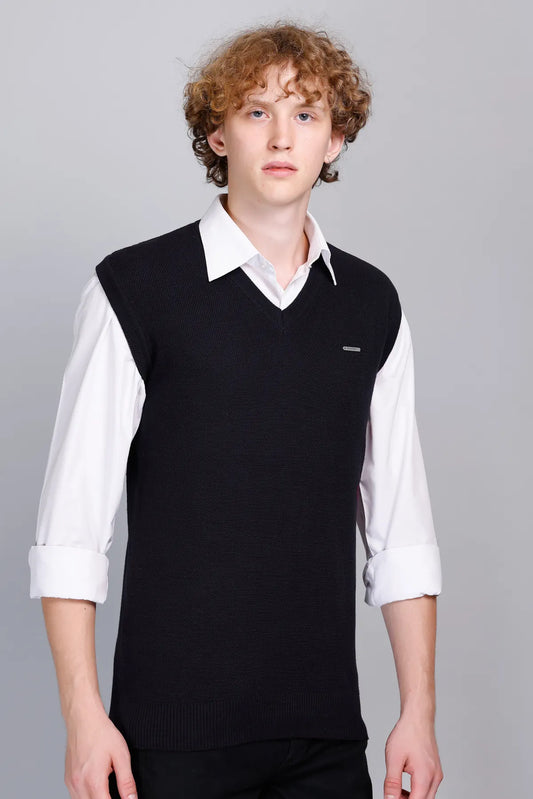 Navy V-Neck Sleeveless Sweater Vest Men