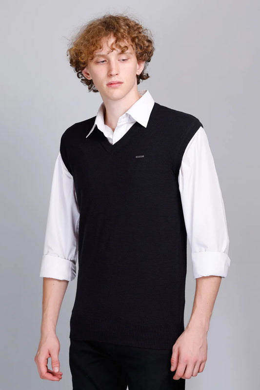 Navy V-Neck Sleeveless Sweater Vest Men
