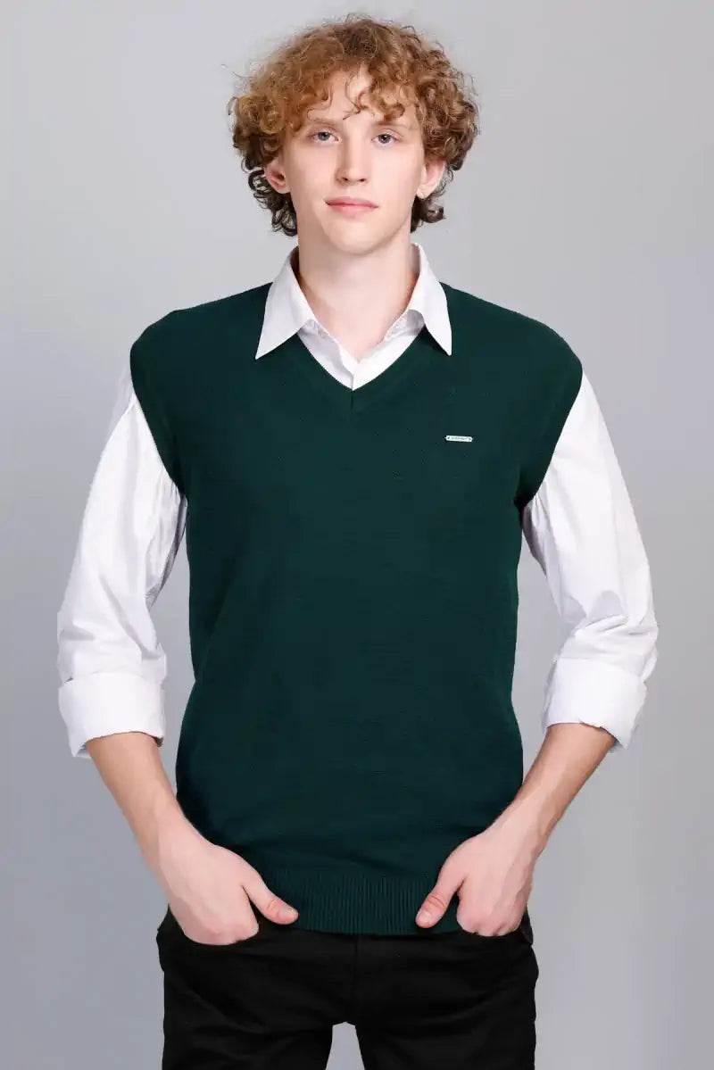Teal V-Neck Sleeveless Sweater Vest Men