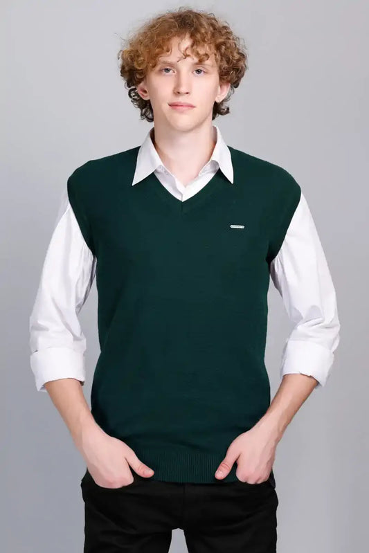 Teal V-Neck Sleeveless Sweater Vest Men