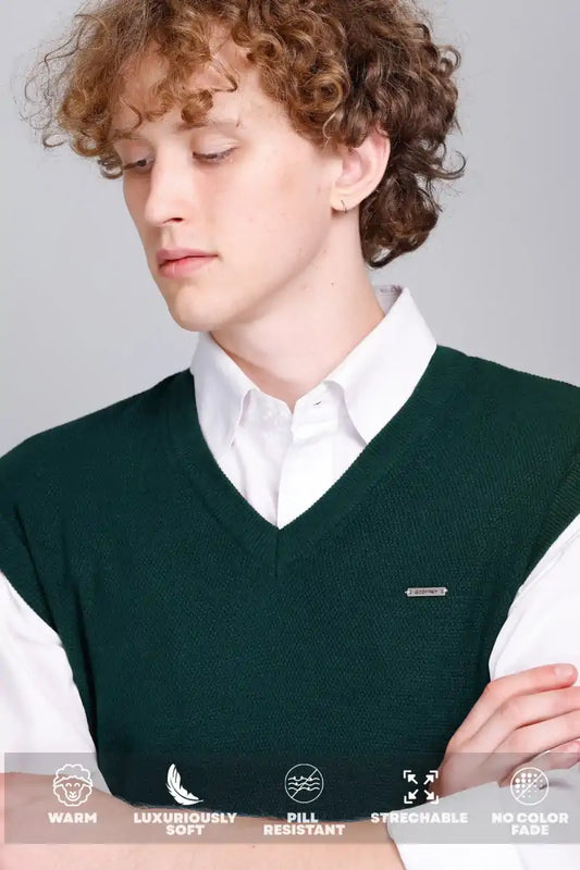 Teal V-Neck Sleeveless Sweater Vest Men