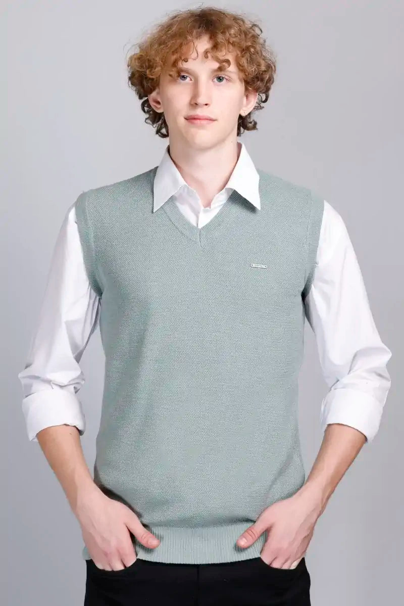 Ocean Green V-Neck Sleeveless Sweater Vest Men