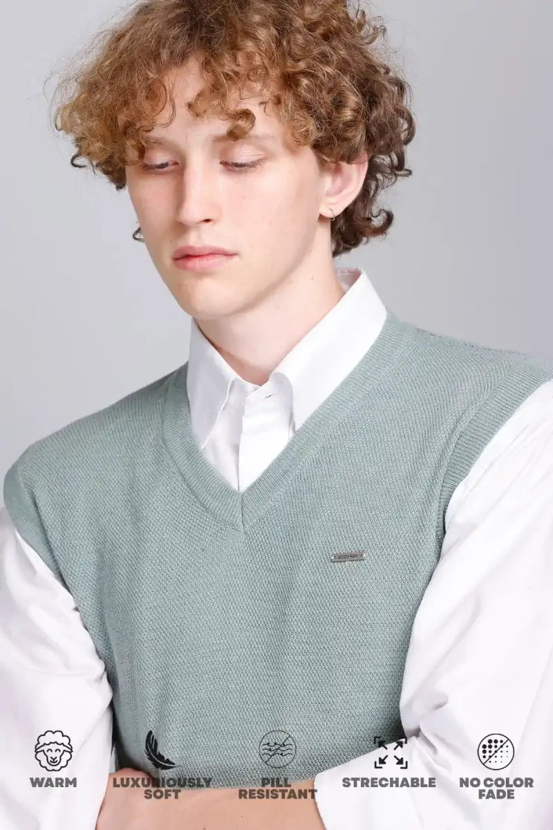Ocean Green V-Neck Sleeveless Sweater Vest Men