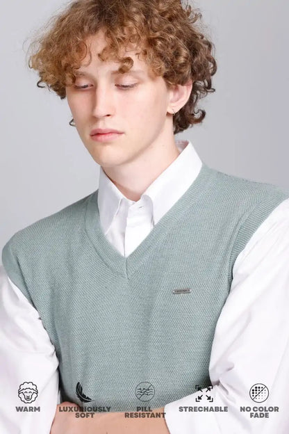 Ocean Green V-Neck Sleeveless Sweater Vest Men