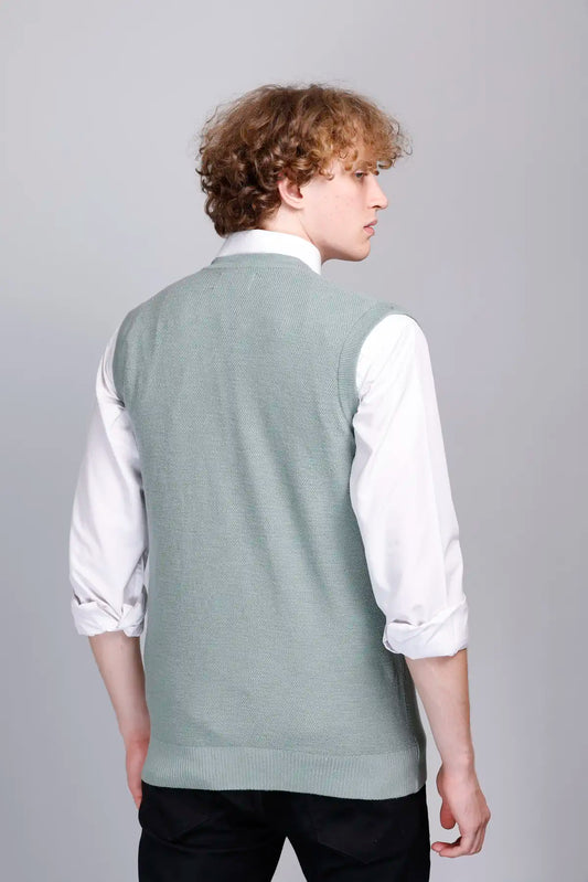 Ocean Green V-Neck Sleeveless Sweater Vest Men