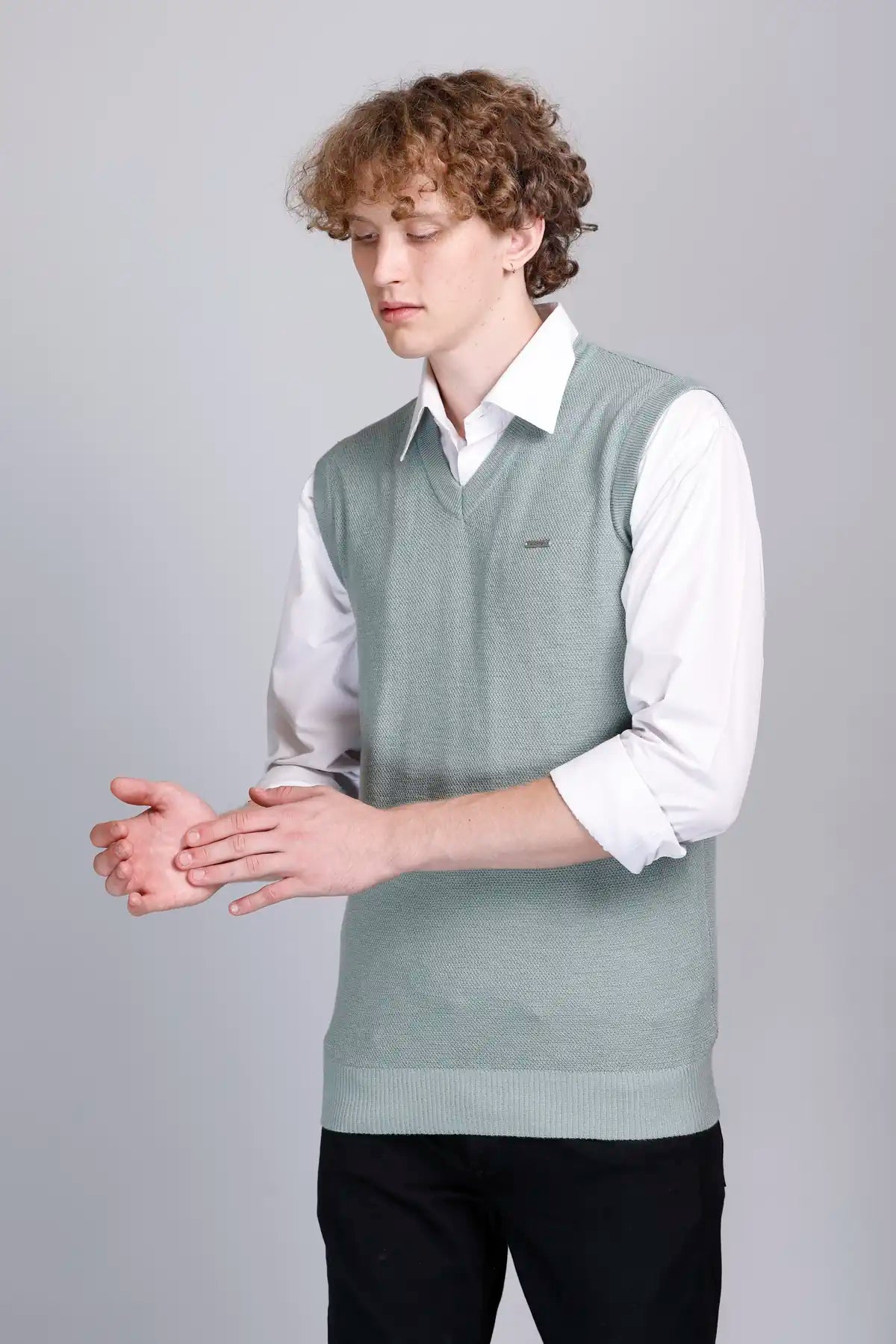 Ocean Green V-Neck Sleeveless Sweater Vest Men