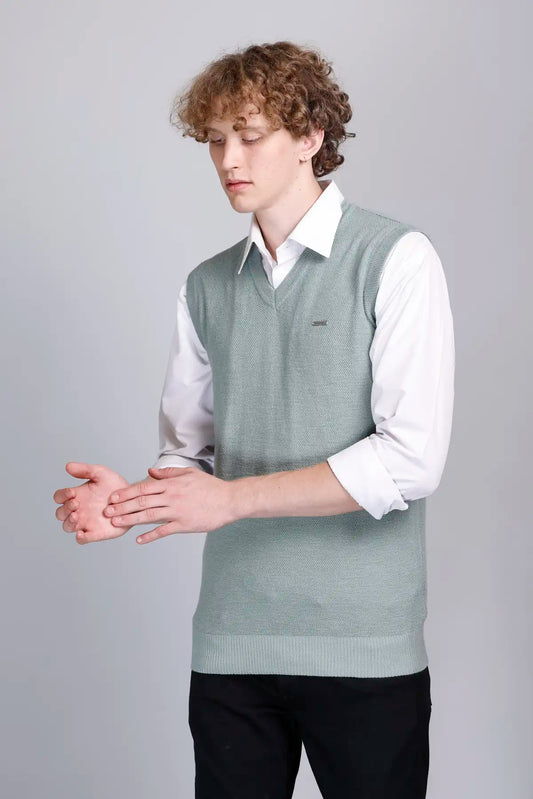 Ocean Green V-Neck Sleeveless Sweater Vest Men