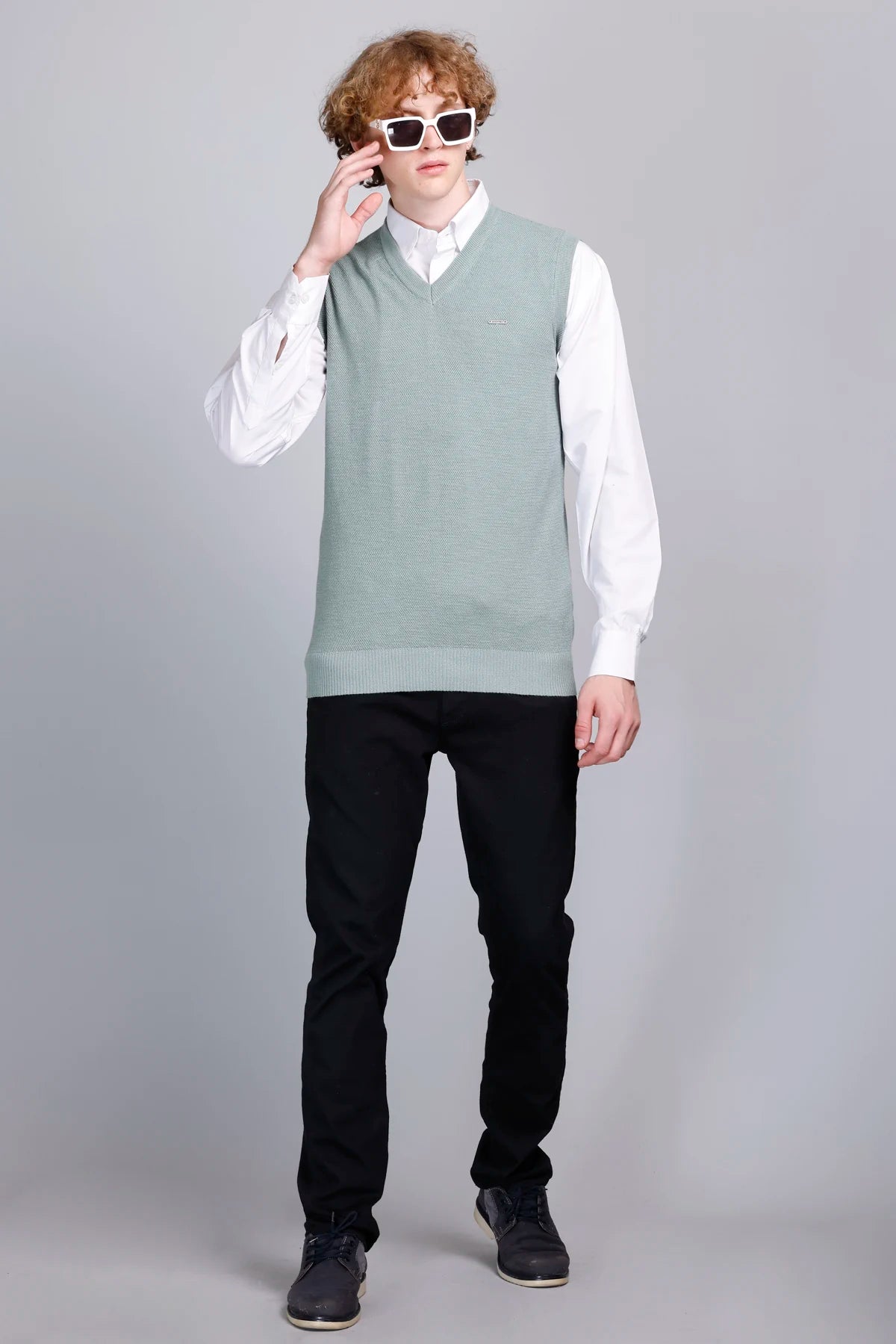 Ocean Green V-Neck Sleeveless Sweater Vest Men