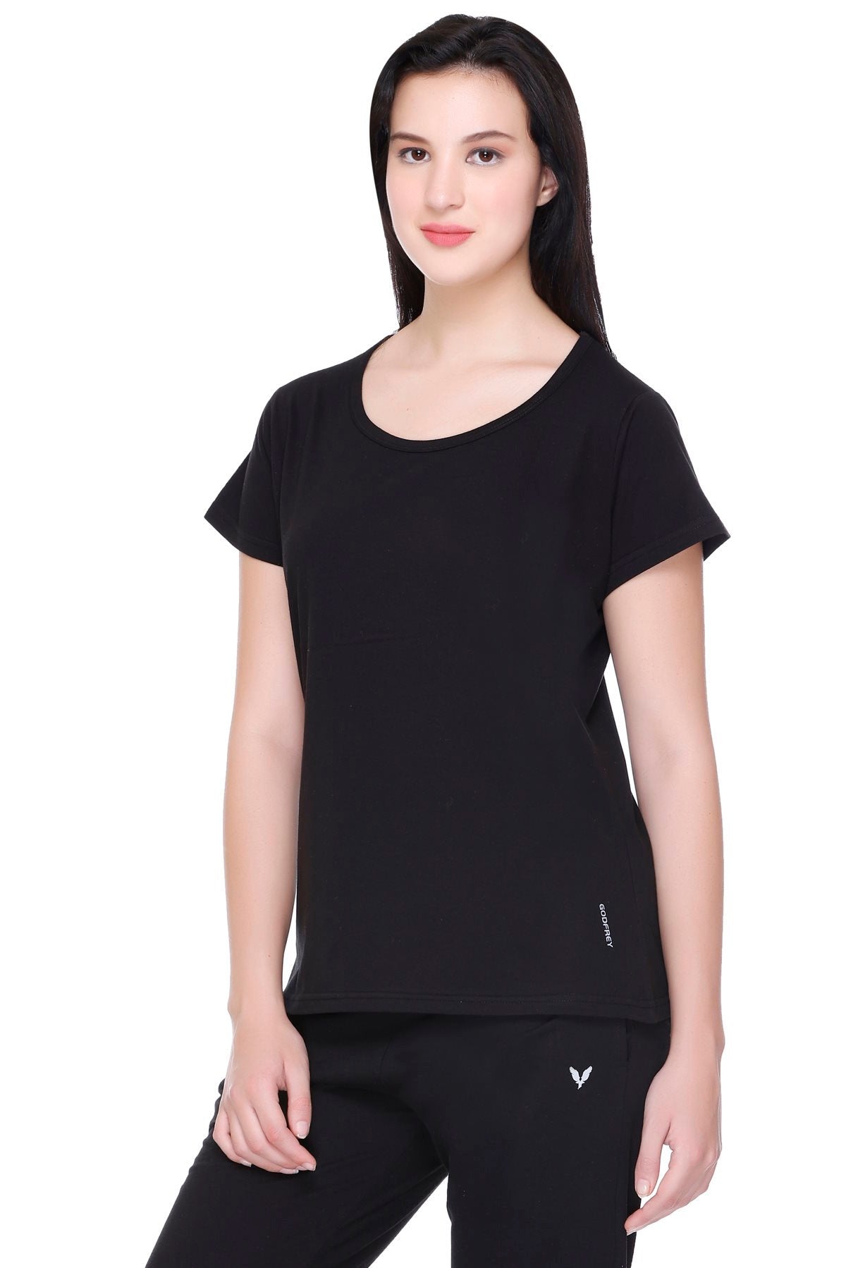Women Solid Black Cotton Round Neck T-Shirt