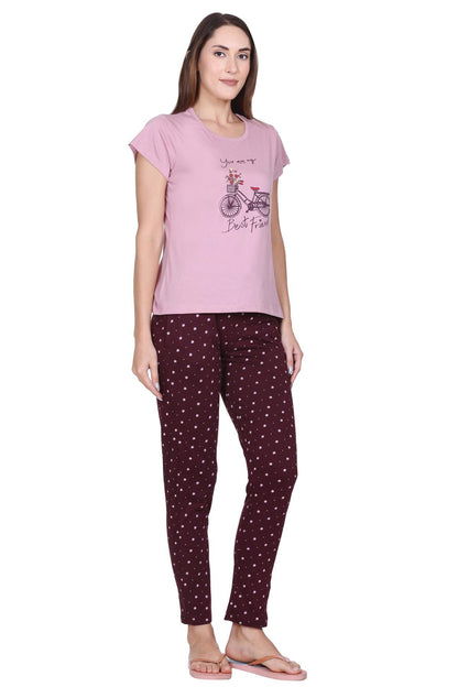 Rose Printed Night Suit For Women