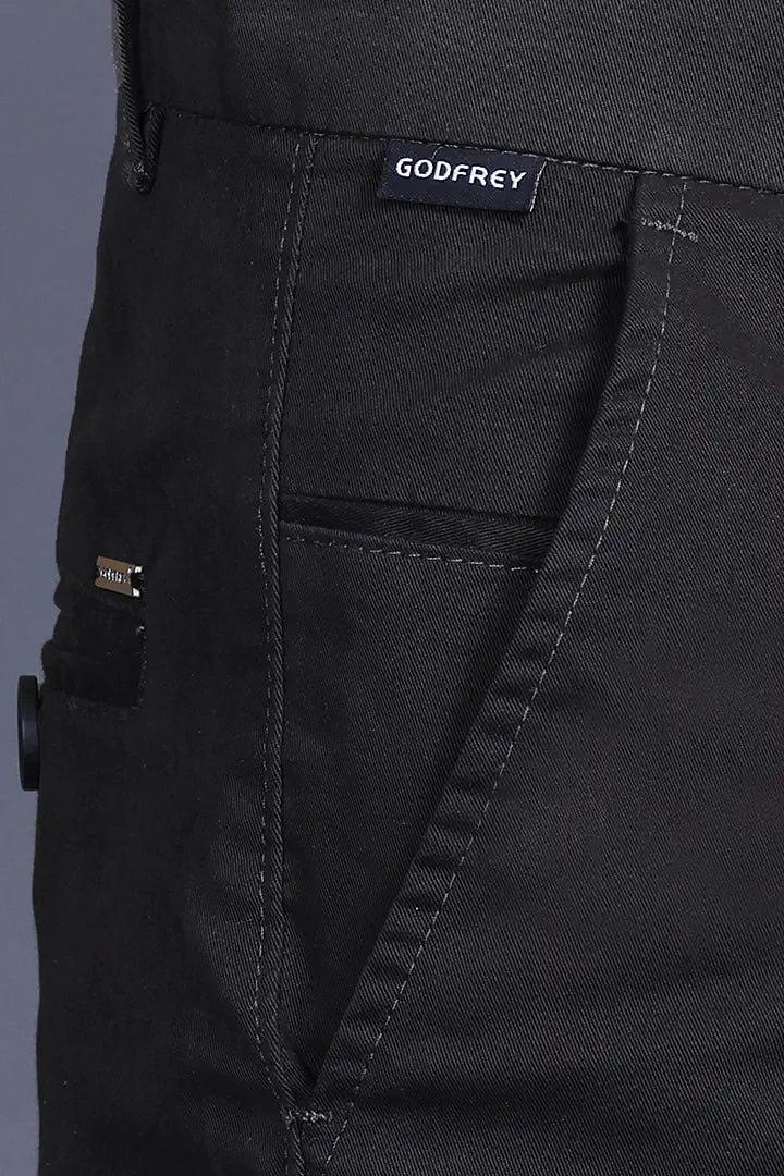 Black Solid Regular Fit Casual Cotton Trouser for Men