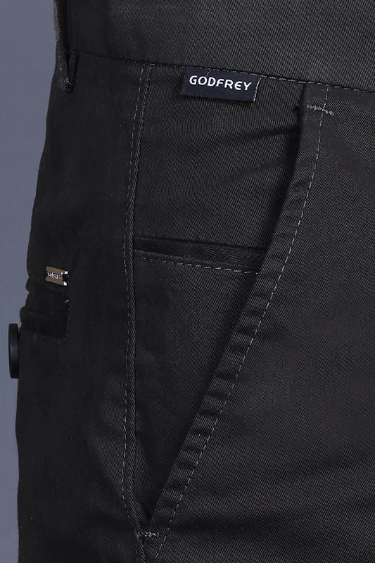Black Solid Regular Fit Casual Cotton Trouser for Men