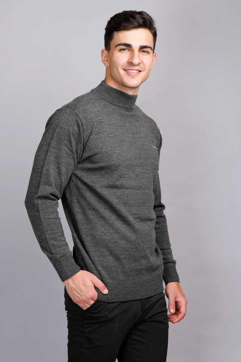 Medium Grey Solid Turtle Neck Sweater