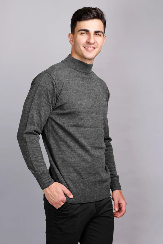 Medium Grey Solid Turtle Neck Sweater