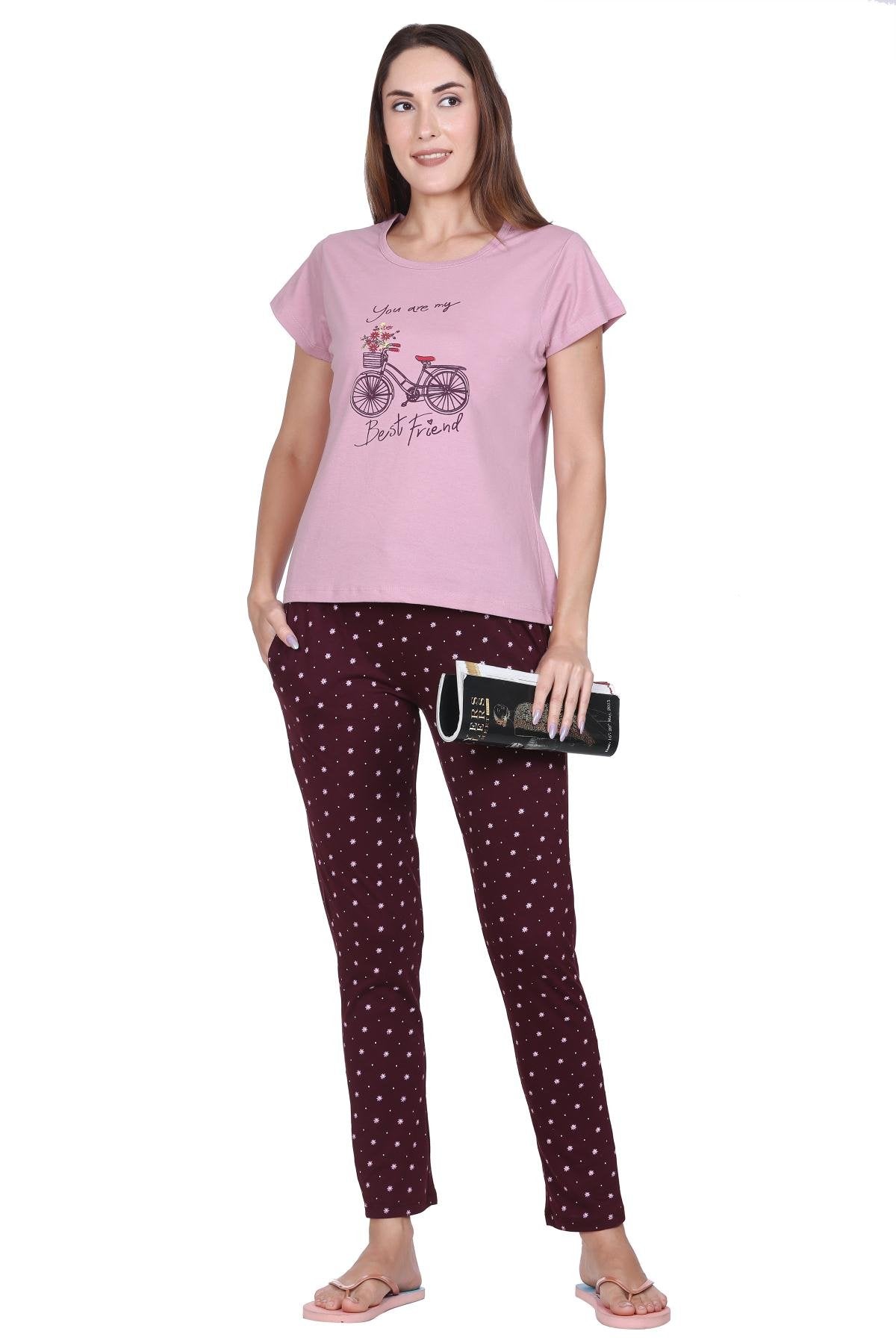 Rose Printed Night Suit For Women