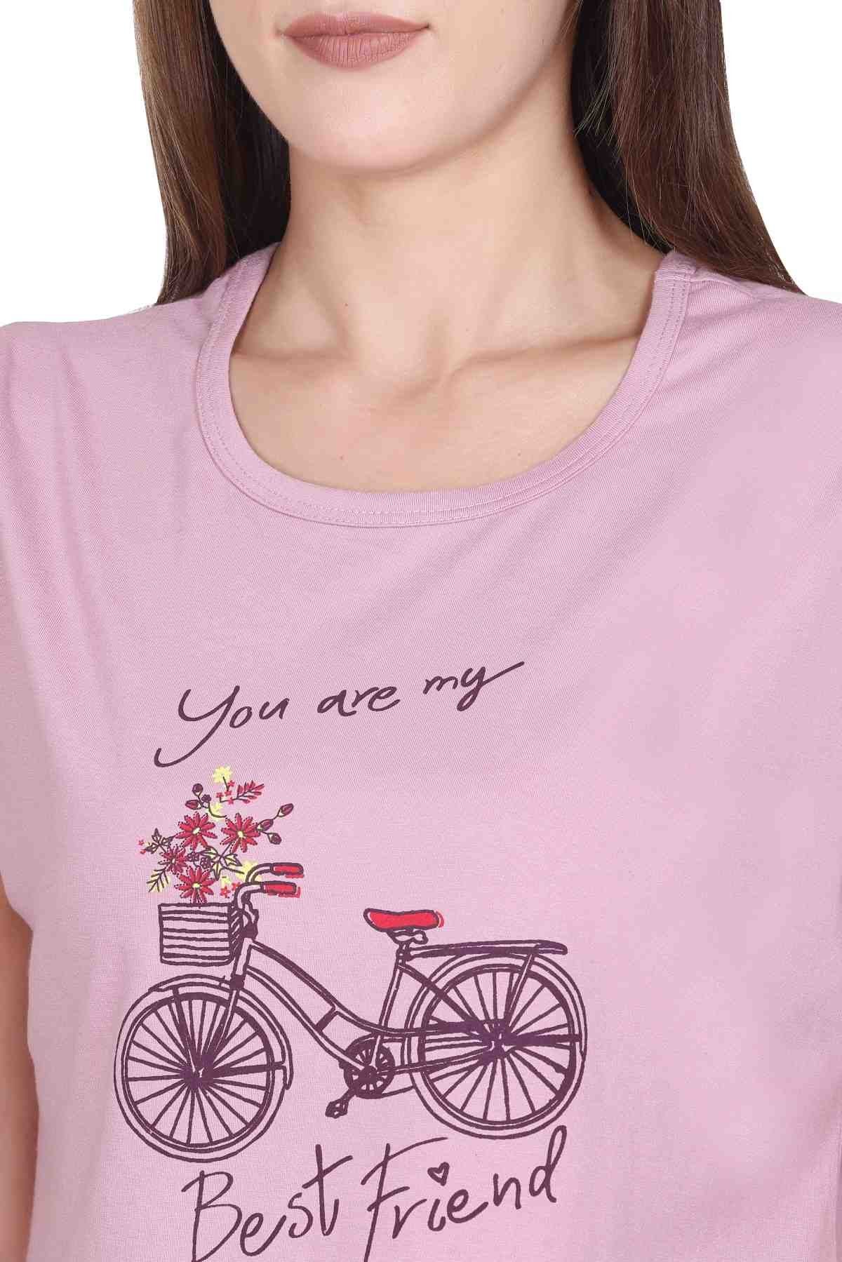 Rose Printed Night Suit For Women
