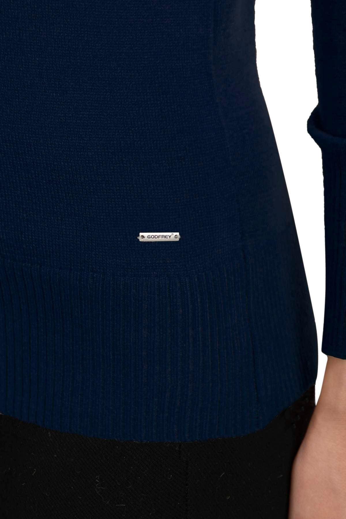 Navy Full Sleeve Woolen Turtle Neck Sweater For Women