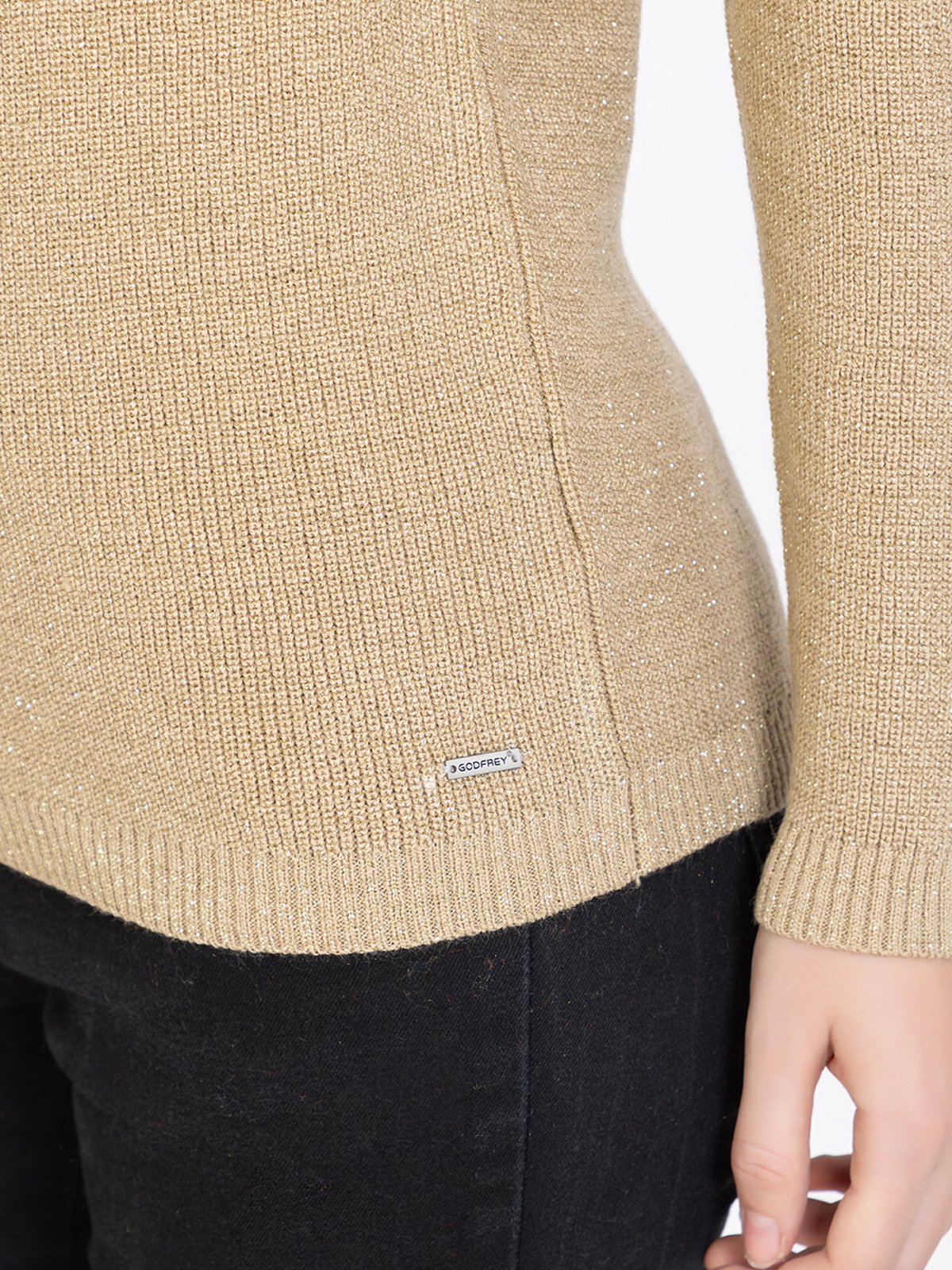 Beige Woolen V-Neck Self Design Sweater For Women