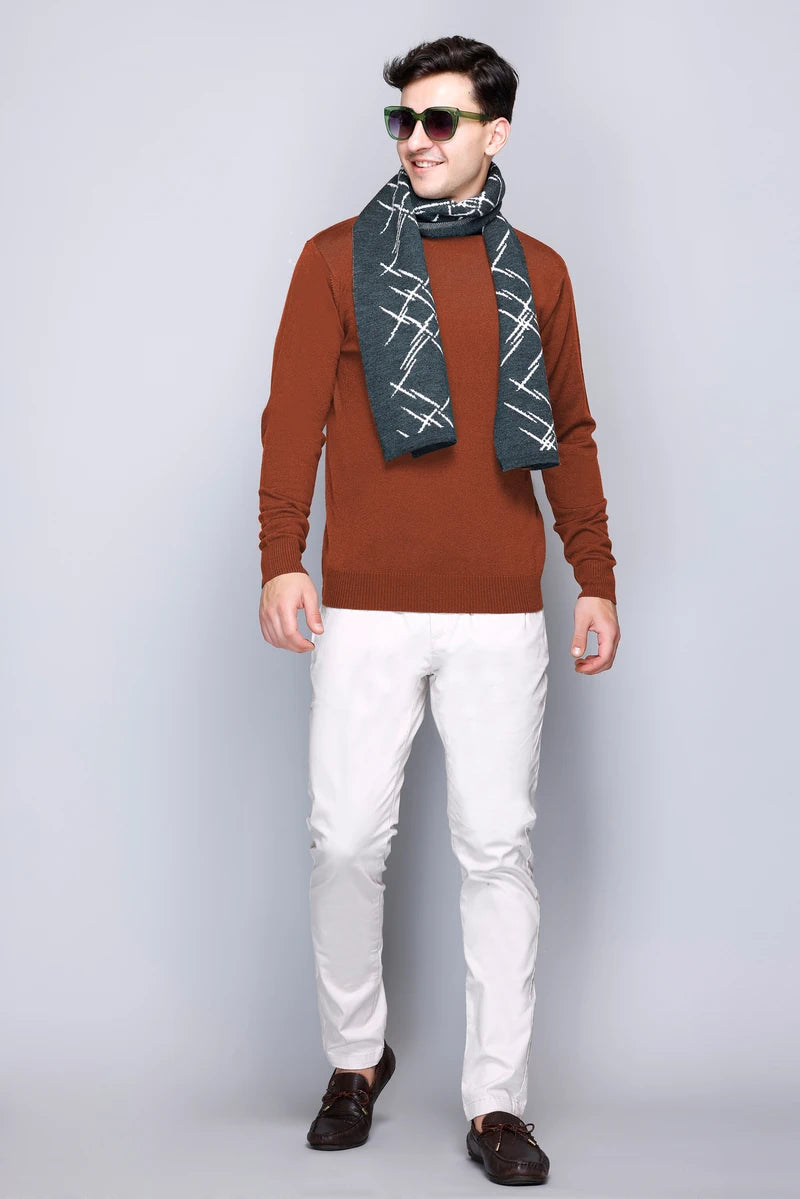 Rust Solid Turtle Neck Woollen Pullover