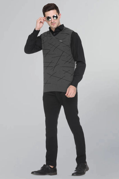 Charcoal Woolen V-Neck Men Designer Sleeveless Sweater