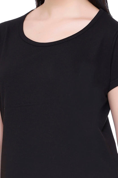Women Solid Black Cotton Round Neck T-Shirt