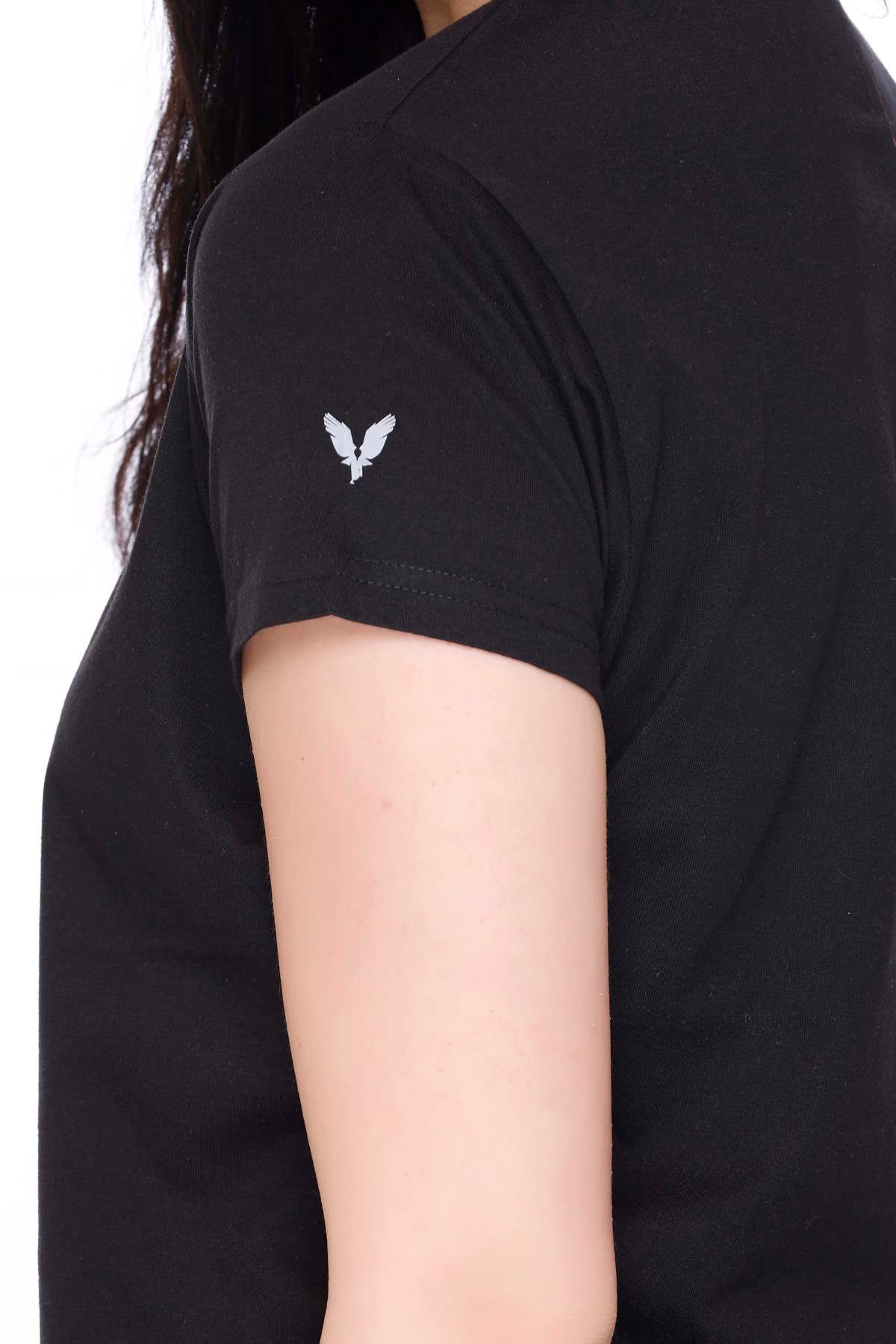 Women Solid Black Cotton Round Neck T-Shirt