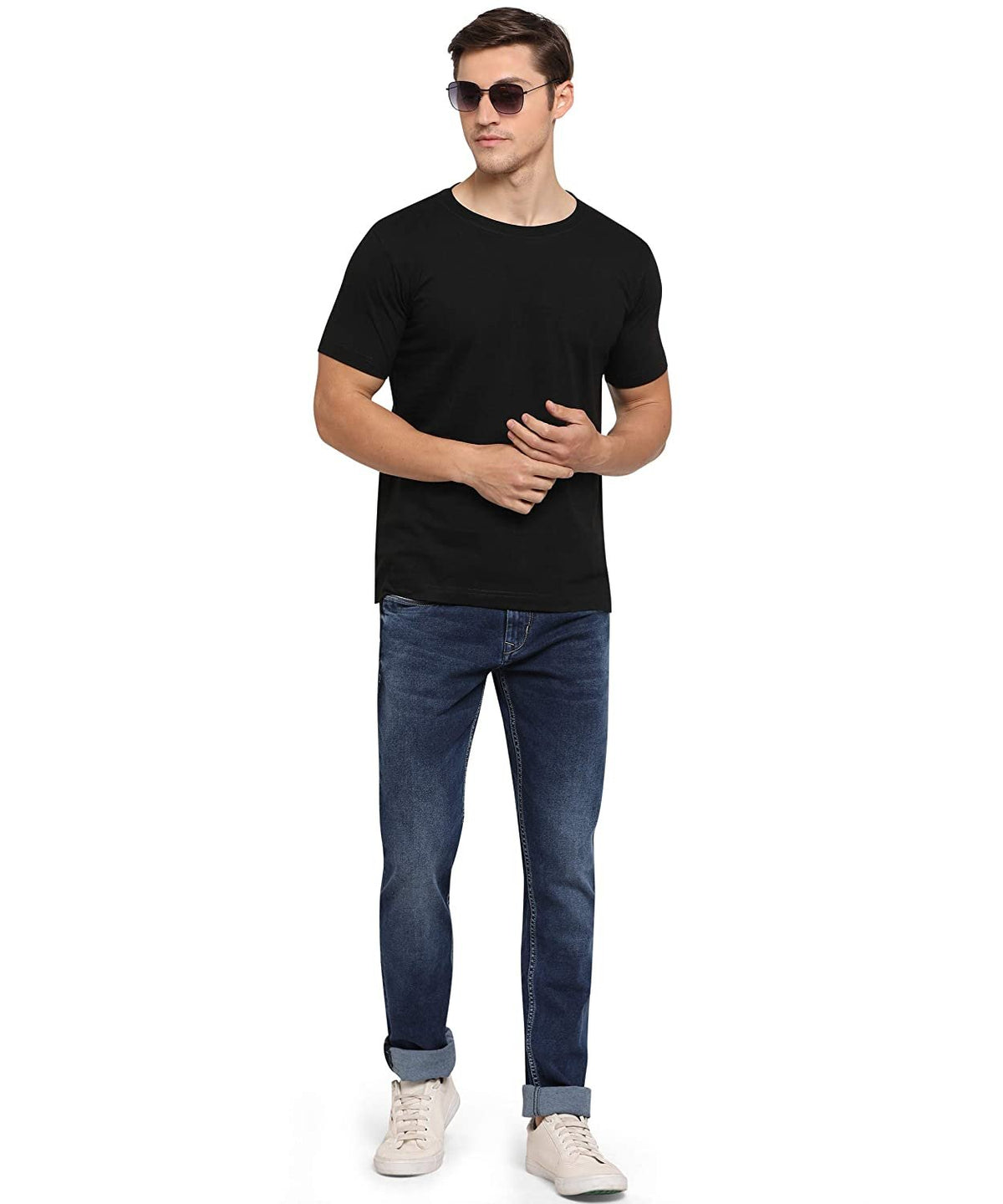 Godfrey Eco Black Solid Round Neck Men T-Shirt