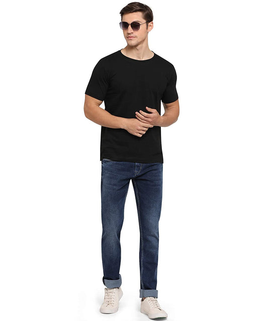 Godfrey Eco Black Solid Round Neck Men T-Shirt