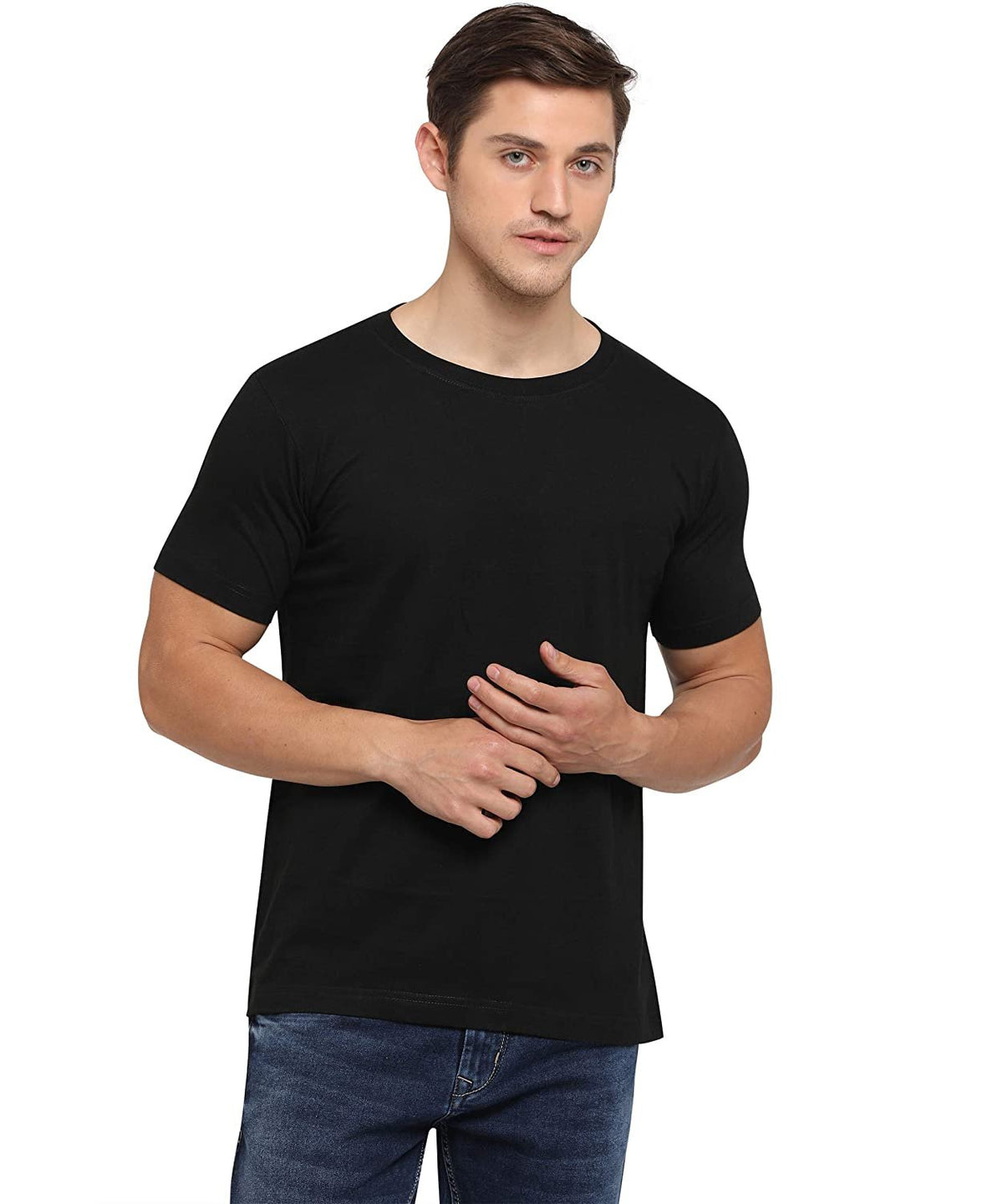 Godfrey Eco Black Solid Round Neck Men T-Shirt