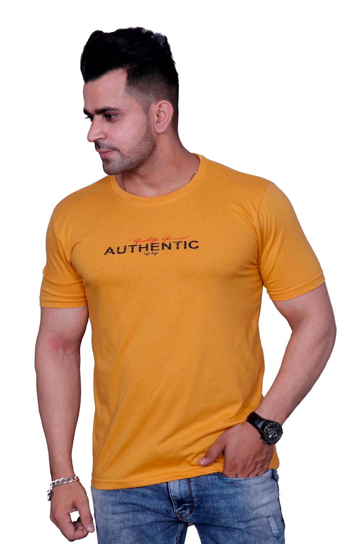 Godfrey Eco Canary Yellow Printed Round Neck T-Shirt