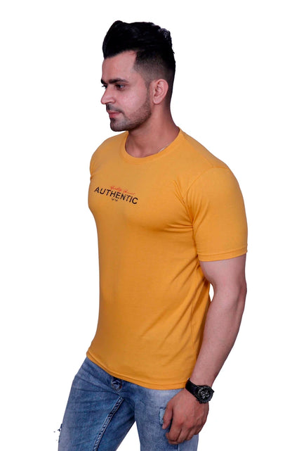 Godfrey Eco Canary Yellow Printed Round Neck T-Shirt