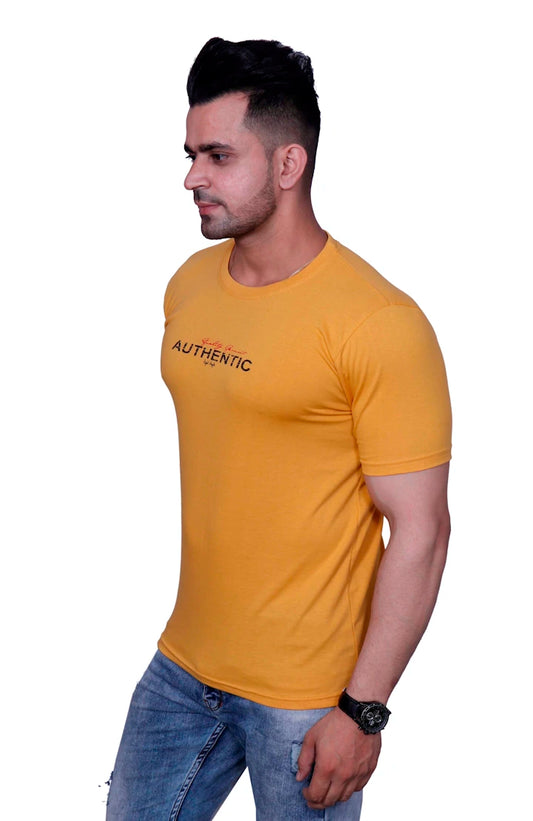 Godfrey Eco Canary Yellow Printed Round Neck T-Shirt