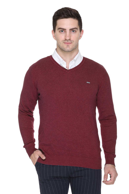 Wine Solid V-Neck Pullover