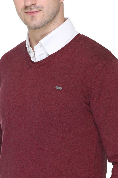 Wine Solid V-Neck Pullover