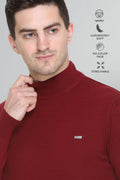 Maroon Solid Turtle Neck Woollen Pullover