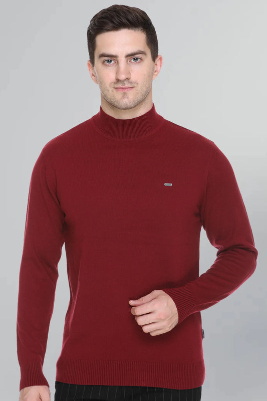 Maroon Solid Turtle Neck Woollen Pullover