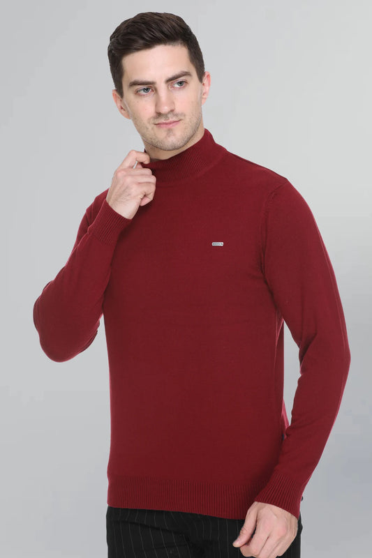 Maroon Solid Turtle Neck Woollen Pullover