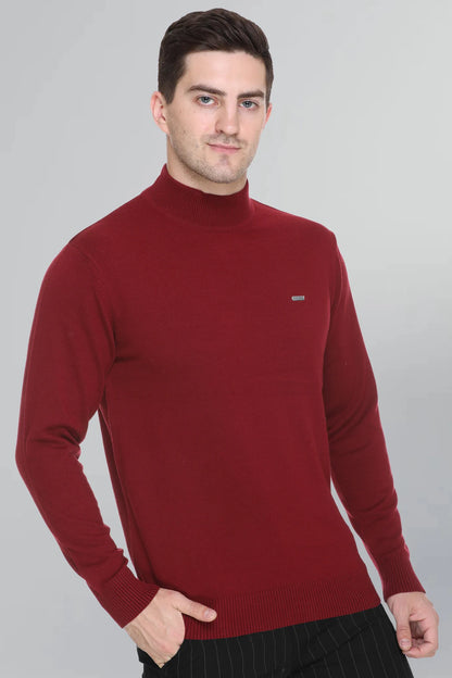 Maroon Solid Turtle Neck Woollen Pullover