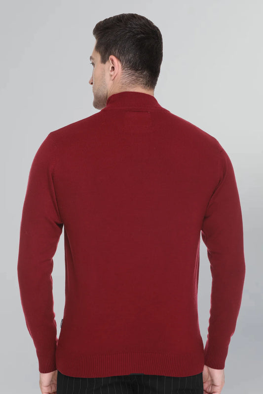 Maroon Solid Turtle Neck Woollen Pullover