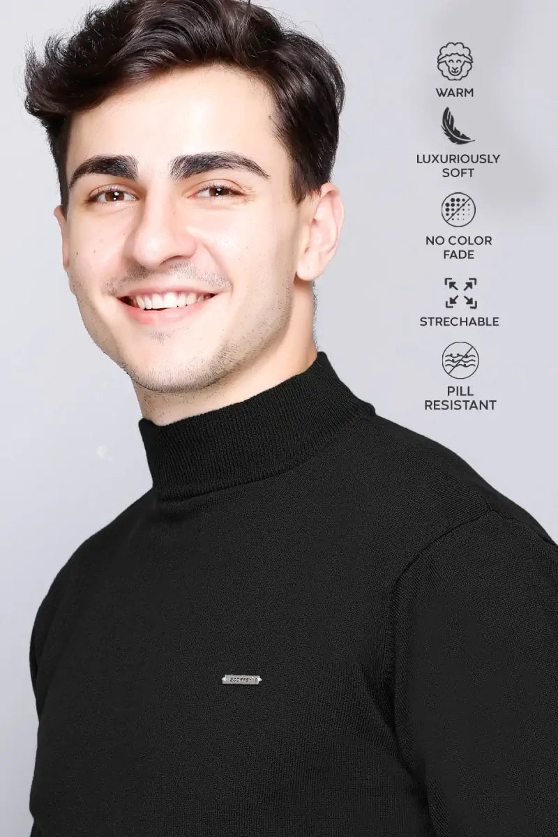 Black Solid Turtle Neck Woollen Pullover