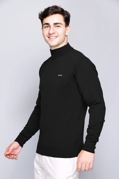 Black Solid Turtle Neck Woollen Pullover