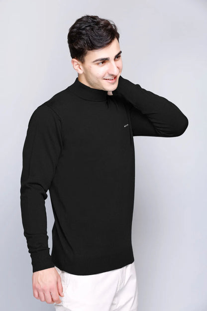 Black Solid Turtle Neck Woollen Pullover