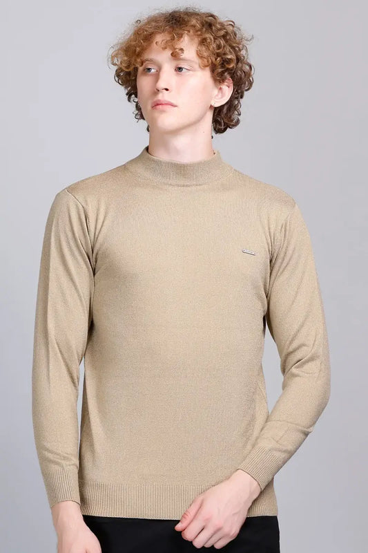 Beige Solid Turtle Neck Woollen Pullover