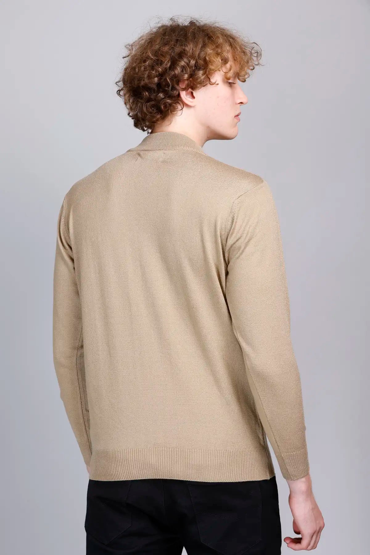 Beige Solid Turtle Neck Woollen Pullover