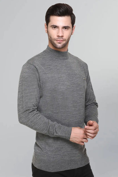 Medium Grey Solid Turtle Neck Sweater