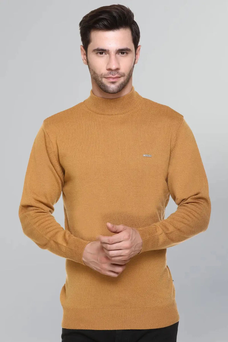 Mustard Solid Turtle Neck Woollen Pullover