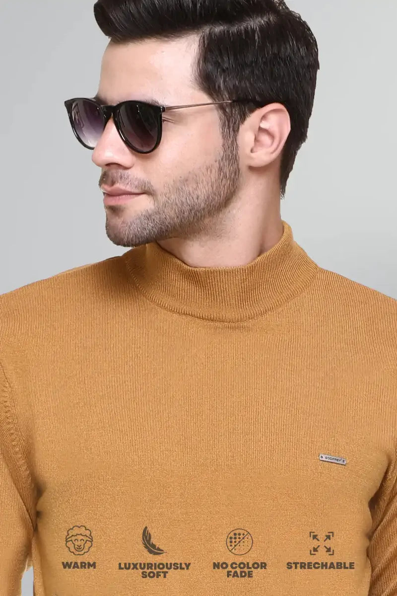 Mustard Solid Turtle Neck Woollen Pullover
