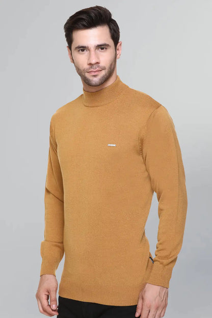 Mustard Solid Turtle Neck Woollen Pullover